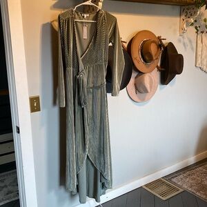 Baltic born velvet mint sage tie corduroy maxi dress